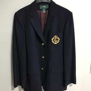 Ralph Lauren Suit Jacket Wool Blue Embellished Logo - Men’s Size 10